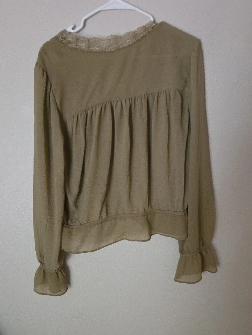Free People Olive Lace-Trim Blouse